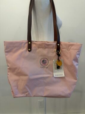 R. Riveter Pink Nylon Tote with Brown Leather Straps